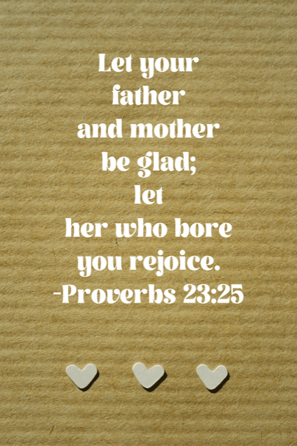 Let your father and mother be glad;
    let her who bore you rejoice.
Proverbs 23:25
