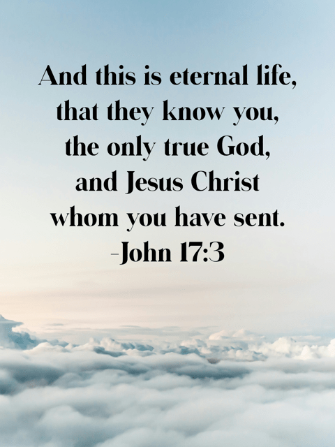 And this is eternal life, that they know you, the only true God, and Jesus Christ whom you have sent.
John 17:3